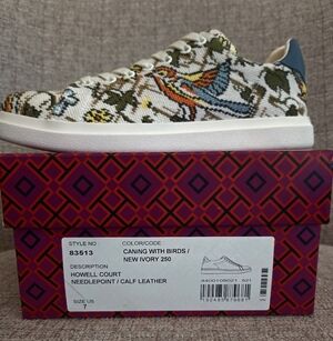 NWT SIZE 7 TORY BURCH EMBROIDERED HOWELL COURT SNEAKERS